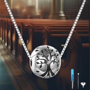 Silver Tree of Life Urn Necklace | Memorial Keepsake Pendant for Ashes - Picture 1 of 6