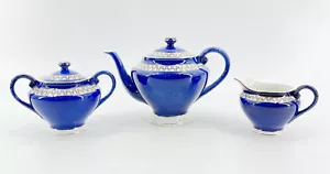 Antica teiera Nikko Ironstone blu cobalto doppia fenice crema zucchero Giappone - Foto 1 di 11
