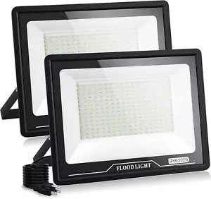 2 Pack LED Flood Light Outdoor, Flood Lights 200W Plug In,20000Lm Work Light Plu - Picture 1 of 6