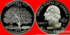 1999 S 90% Silver Connecticut State Quarter Deep Cameo Gem Proof - Picture 1 of 1