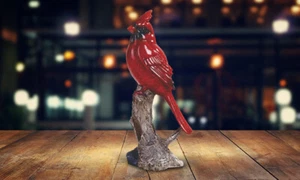 7"H Red Northern Cardinal on Tree Figurine Ornament Home Decor Unique Gift - Picture 1 of 1