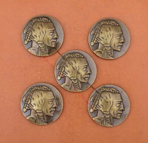 10X BRASS BUFFALO NICKEL INDIAN HEAD LEATHERCRAFT SADDLE BRIDLE WALLET CONCHOS - Picture 1 of 10