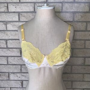 VTG Hanes Her Way Dyed Yellow Semi Sheer Wired Lace Bra Size 36 B Taissa Lada