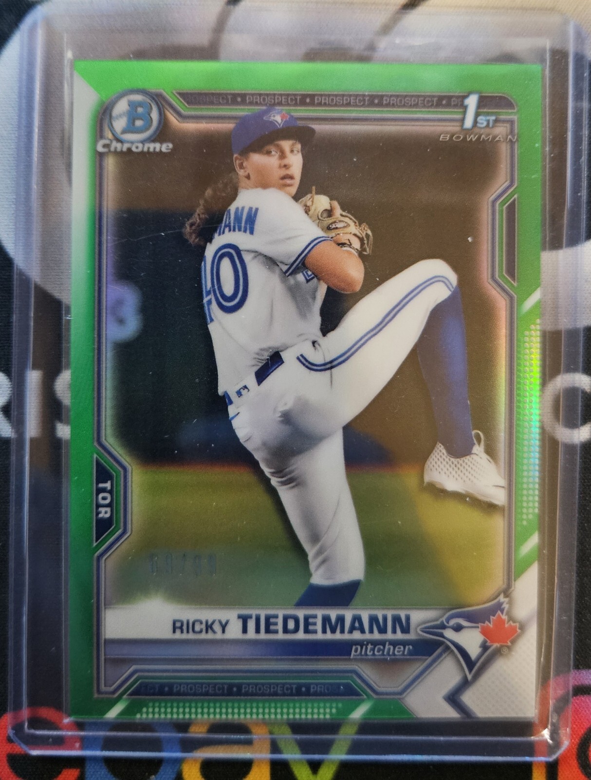 2021 Bowman Draft Chrome RICKY TIEDEMANN 1st Chrome GREEN Refractor 69/99! Jays!