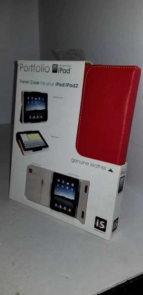 NEW Genuine Red Leather Hard PortFolio Carrying Travel Case for iPad & iPad 2 S2 - Image 1 of 2
