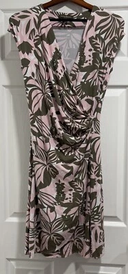 Tommy Bahama Mujer Vestido Imitación Envolvente Mediano Rosa Verde Estampado Tropical Playa Vaca Foto 1 de 4