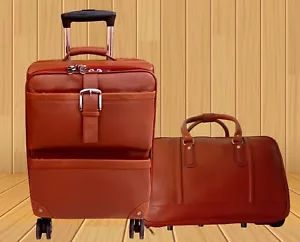 Bolsa de equipaje de cuero para hombres Maleta de viaje Spinner Trolley Cuero Ruedas con ruedas - Imagen 1 de 4