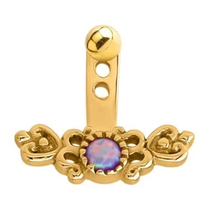 Gold Surgical Steel Purple Opal Stone Ear Jacket Earring Tragus Cartilage Labret - Picture 1 of 15
