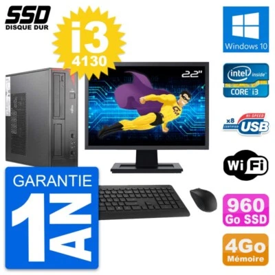 PC Fujitsu E520 Dt Pantalla 22" Intel i3-4130 RAM 4Go SSD 960Go Windows 10 Wifi - Imagen 1 de 3
