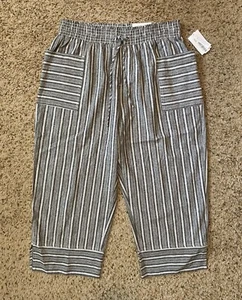 Westbound Linen Blend Crop Pants 1X XL Black White Striped Wide Leg Pockets NWT - Picture 1 of 4