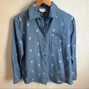 Etwo Chambray button up with cactus print Women's Size Medium - Picture 1 of 6