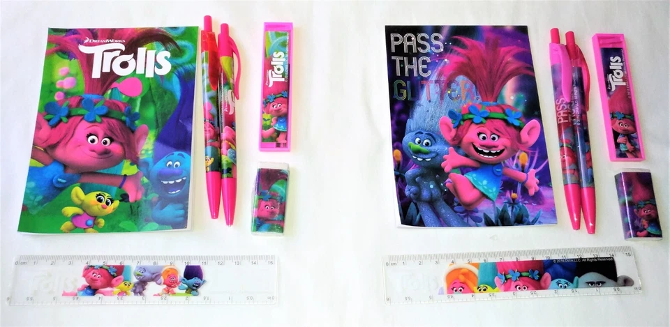 Conjunto de 2 trolls estacionários material de volta às aulas caneta infantil lápis borracha bloco de notas - Imagem 1 de 4