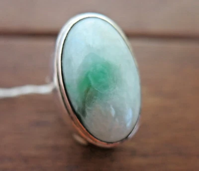 Enorme Anillo Jade Natural | Piedra Verde Jadeíta Plata 925 | Talla 11 | 131 Cts Foto 1 de 4