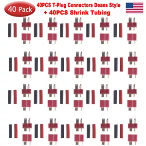 40pcs Ultra T-Plug Connectors Deans Style +40X Shrink Tubing for RC LiPo Battery - Picture 1 of 10