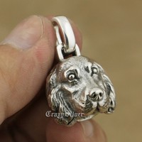 .925 Sterling Silver Brittany Spaniel Dog Disc Charm Pendant