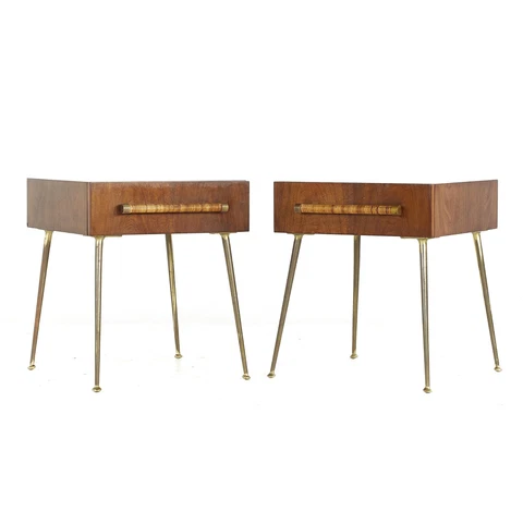 Robsjohn Gibbings for Widdicomb Mid Century Walnut Cane and Brass Glovebox Night Cover