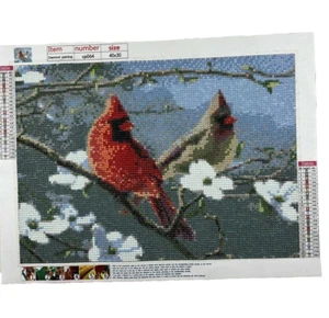 Pintura artística completa de diamantes cardenales rojos Dogwoods sin marco 13,5 x 9,75 - Imagen 1 de 6