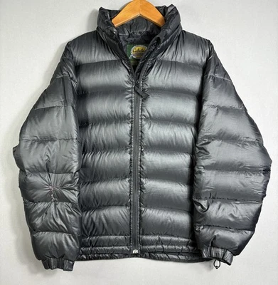 Vintage 90s Cabelas Premier Northern Goose Down Black Puffer Jacket Distress L - Image 1 of 4