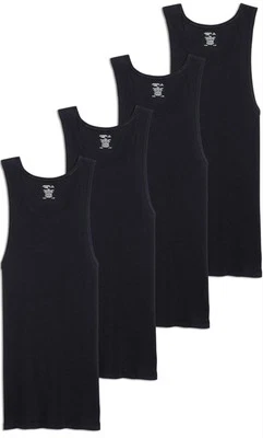 Jockey Men's 4-Pack 100% Cotton Rib Knit A-Shirt Tank Tops Black Medium - Image 1 of 4