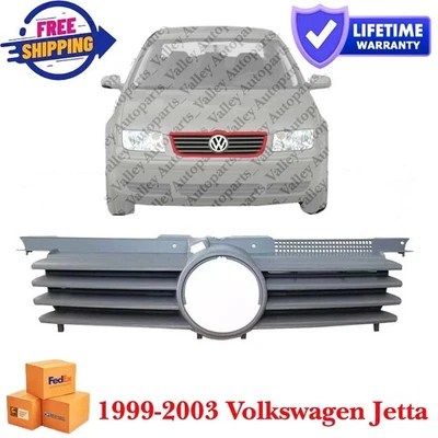 Plastic Gray Fits 1999-03 Volkswagen Jetta New Front Upper Grille W/ Outer Frame Foto 1 de 4