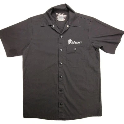 THOR Motocross Button Up Shirt Men's Medium Black MX Snap Button Y2K Moto X VGC - image 1 of 4