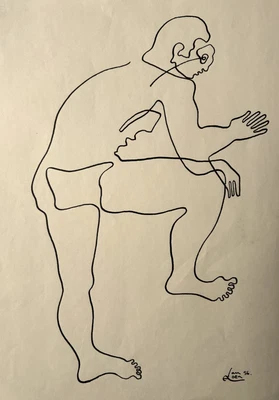 Figura masculina - Dibujo a tinta - Alfred van Leon-mediados del siglo XX Foto 1 de 4