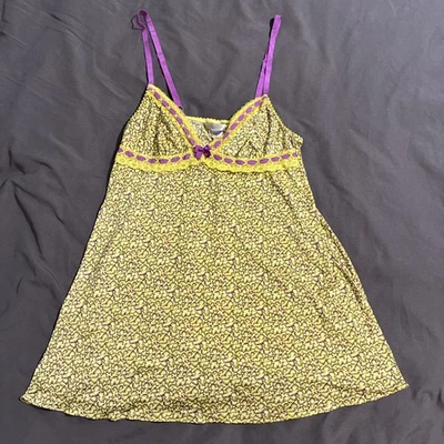 Vestido sin Mangas Victorias Secret Y2K Babydoll Fairycore Floral Amarillo Púrpura Talla Pequeña Foto 1 de 4