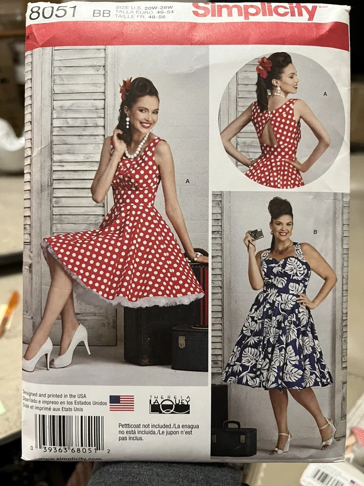 Simplicity 8051 Super Cute ROCKABILLY DRESSES Plus Sizes 20W-28W NEW UNCUT - Image 1 of 2