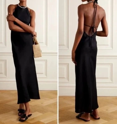 Nuevo con etiquetas Maxi Vestido Reformation Selia Espalda Abierta Lino Negro Talla M $250 Foto 1 de 4