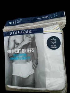 Stafford Underwear 6 Pack 100% Cotton Full Cut White Briefs Men's Size 32 NWT - Picture 1 of 4