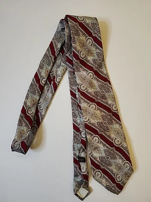 Винтажный мужской галстук 3x56 дюймов шелк серо-красный кремовый цветочный пейсли - Изображение 1 из 4