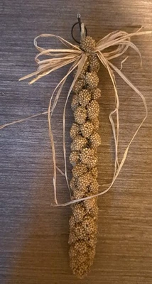 1‐-7.75"L PRIMITIVE RUSTIC CABIN WOODSY MILLET GRAIN  FALL ORNIE/PEG HANGER  - Image 1 of 2