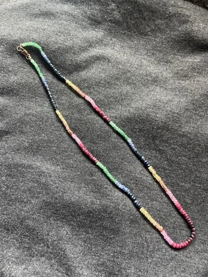 Sapphire, Emerald, & Ruby 14k Gold Necklace 7.45gm Polished Stones - Image 1 of 4