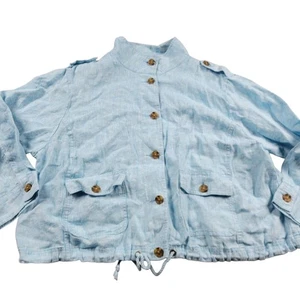 Talbots Blazer Womens 2XP Blue 100% Linen Work Office Jacket Business Button Up  - Picture 1 of 8