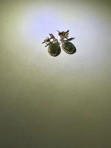 Vintage 14 Gold Dangle Earrings With Green Gem Stones - Picture 1 of 7