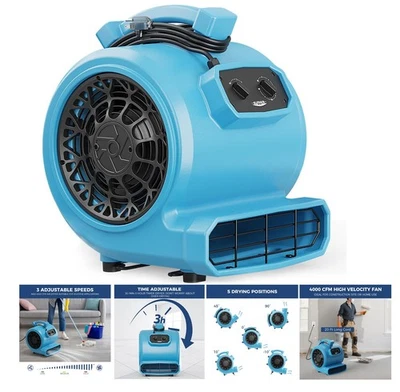 ALORAIR GE4000T 4000 CFM 1 HP Air Mover Carpet Dryer Blower Floor Fan - Blue - Image 1 of 4