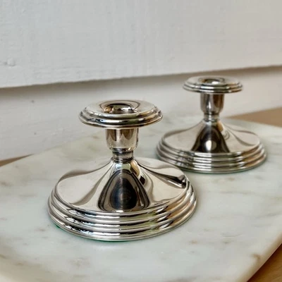 Antiguo par de candelabros de plata Art Deco - Brødrene Lohn Noruega 830S Foto 1 de 4