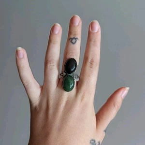 Vintage alter Nachlass Sterling Silber Indianer Südwesten Türkis & Onyx? Ring 9 - Bild 1 von 8