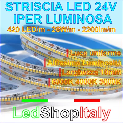 Strisce LED 24V 26W/m 420Led/m Super Luminose dimmerabili luce uniforme UltraLUX - Immagine 1 di 3