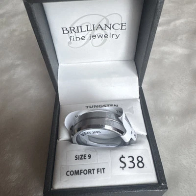 Alianza de boda acanalada de tungsteno blanco 8 mm para hombre - Anillo para hombre talla 9 Foto 1 de 2