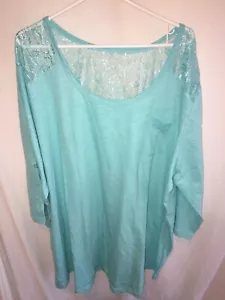 MUJER NUEVO AZUL ENCAJE 100% ALGODÓN ROAMANS BLUSA CAMISETA TOP TÚNICA TALLA 3X 58" - Imagen 1 de 3