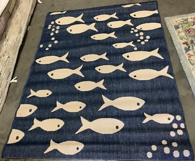 NAVY / BEIGE 4'-0" x 5'-7" Flaw in Rug, Reduced Price 1172675065 CY6012-258-4 - Image 1 of 4