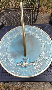 10" Verdigris Brass Grow Old With Me Sundial for Outdoors, Garden, Backyard