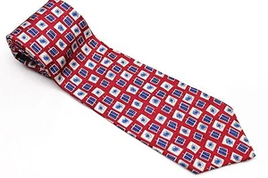 Geoffrey Beene  Neck Tie RED, Off WHITE and BLUE Necktie 100% Silk Made in USA - Picture 1 of 6