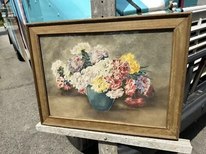 Vintage Watercolor Painting French Still Life Flowers Marcait Mascart Chalibert - Picture 1 of 8