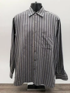 Ermenegildo Zegna Button Up Shirt Mens Large Black Gray Stripe - Picture 1 of 6