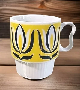 Taza/taza apilable vintage mod flor amarillo y azul tulipanes Japón ☆ - Imagen 1 de 8