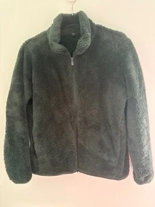 Unisex Uniqlo Fleece Jacket S Soft Warm Cozy Outerwear Winter Zip Up Dark Green - Picture 1 of 5