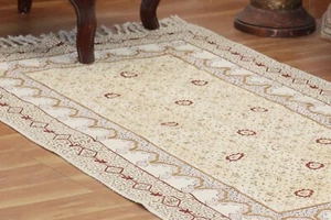 Handmade Cotton Area Rug Bohemian Kitchen Beige Dhurries Modern Kilim Mats 3x5ft - Picture 1 of 13