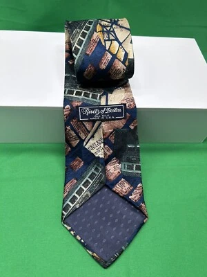 RIVETZ OF BOSTON Corbata de Seda Verde Marino Multi Trolly Tren Mapas Impresión Alto 63” Foto 1 de 4